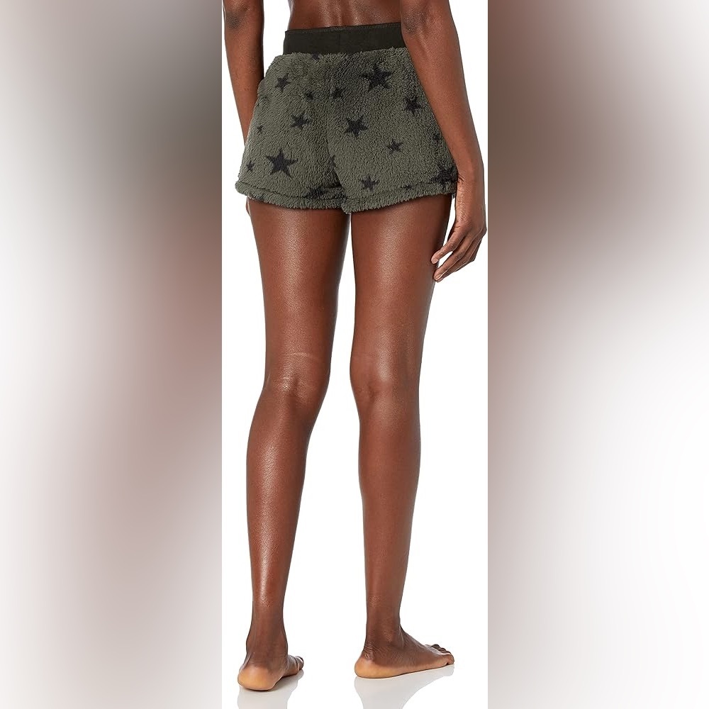 PJ Salvage Pajama Shorts Fuzzy Fleece Lounge Star Print in Olive, size S, NWT!